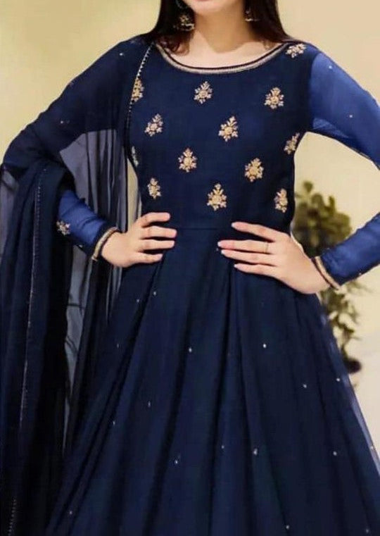 3 Pcs Women's Stitched Chiffon Embroidered Maxi Suit
