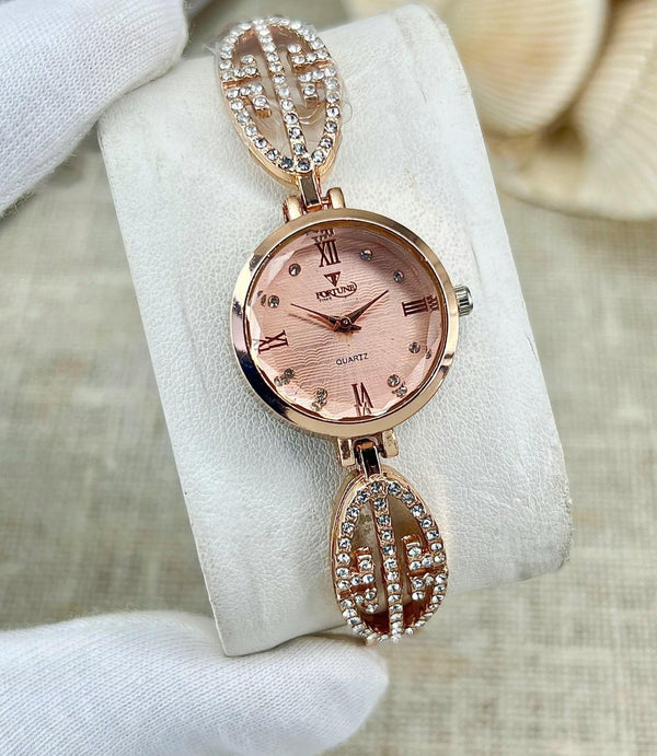 Chic Women's Quartz Watch – 1 Pc Rose Gold Chain Strap