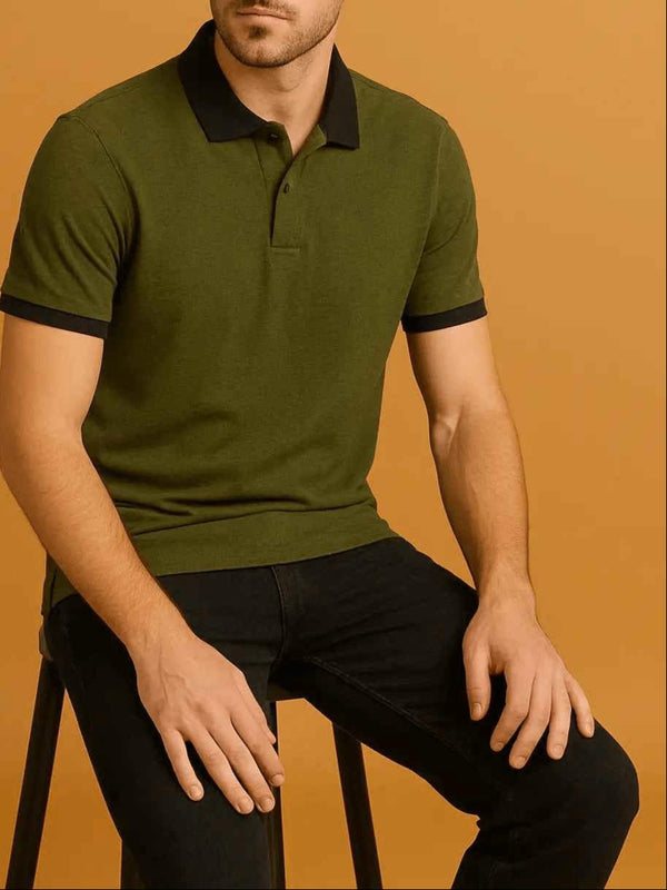 Men’s Olive Green Polo Shirt with Black Accents
