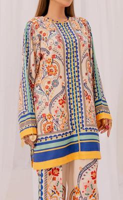 Stylish Printed V-Neck Shirt & Trouser Set – 2 Pcs for Women