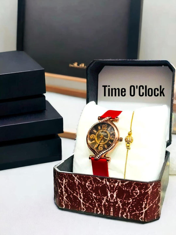 Women’s Leather Strap Quartz Watch – Round Dial