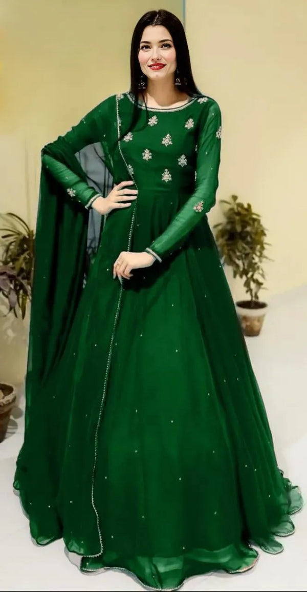 3 Pcs Women's Stitched Chiffon Embroidered Maxi Suit
