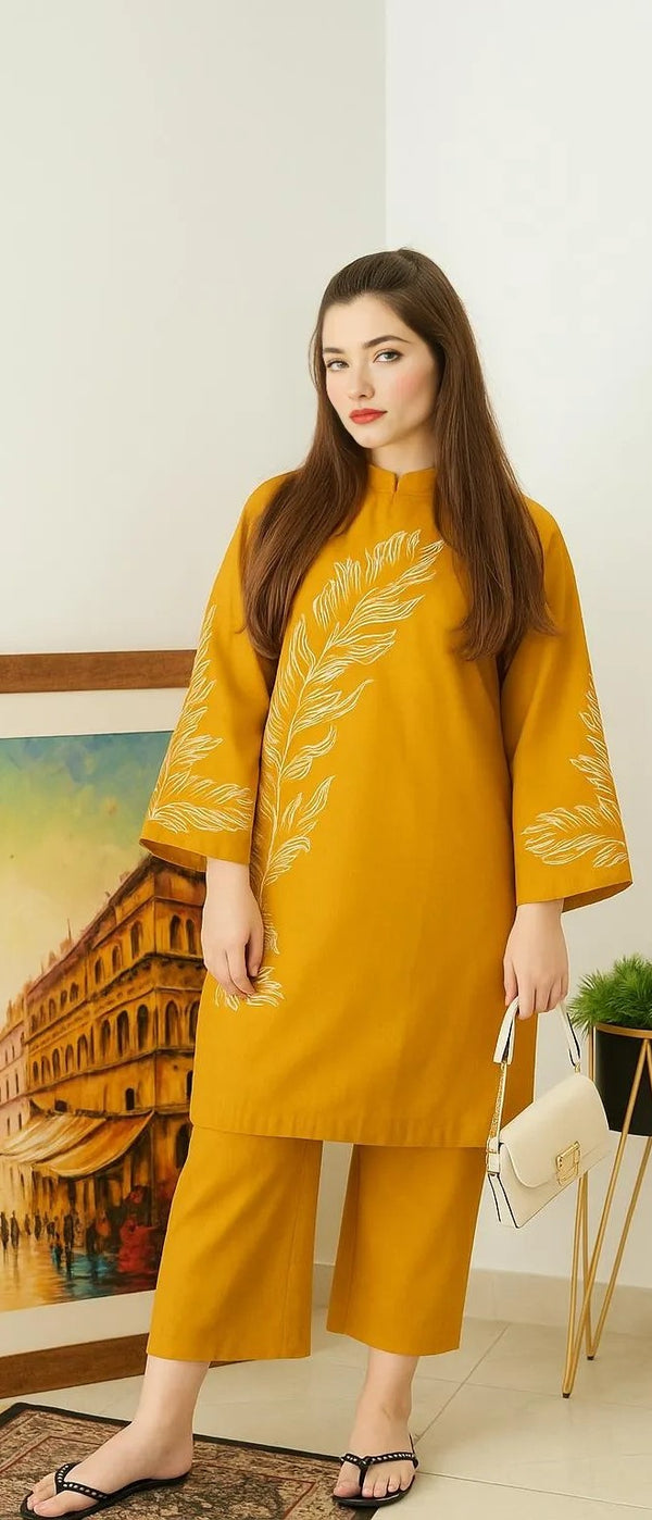 2 Pcs Women's Stitched Embroidered Shirt And Trouser