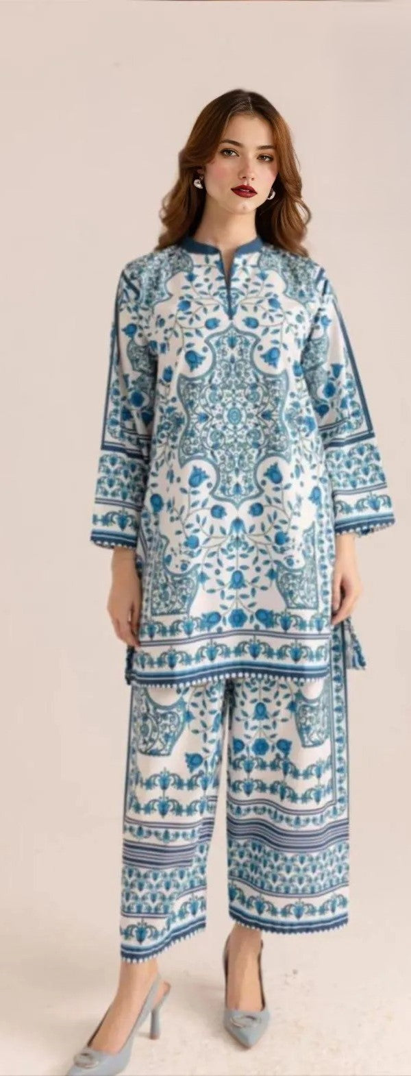 2 Pcs Women's Stitched Swiss Lawn Printed Co-Ord Set