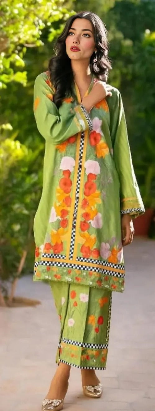 2 Pcs Women's Stitched Swiss Lawn Printed Co-Ord Set