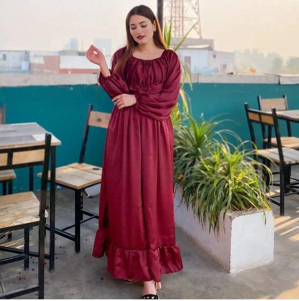1 Pc Women's Stitched Shot Silk Plain Frock