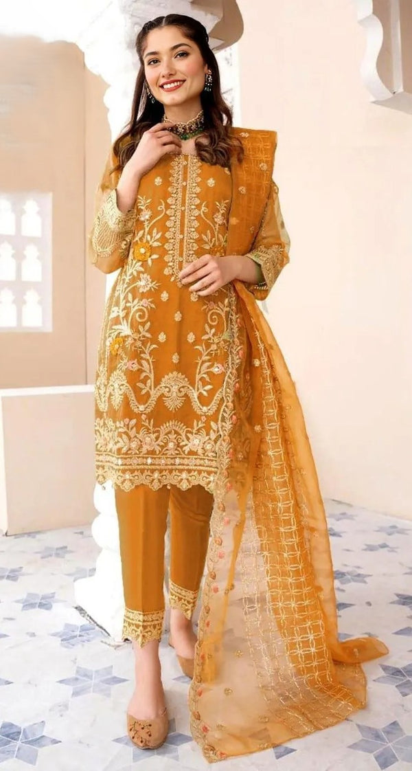 3 Pcs Women's Stitched Embroidered Suit