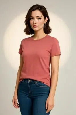 Dusty Rose Crew Neck T-Shirt – Women's Soft Cotton Tee