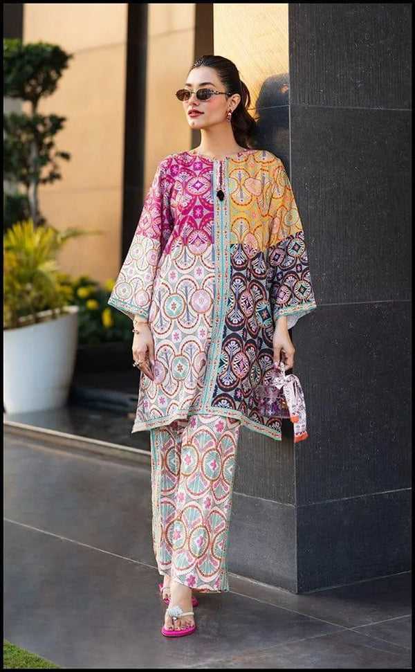 2 Pcs Women's Stitched Swiss Lawn Printed Co-Ord Set
