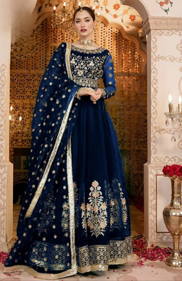 3 Pcs Women's Stitched Shamoz Silk Embroidered Maxi Suit