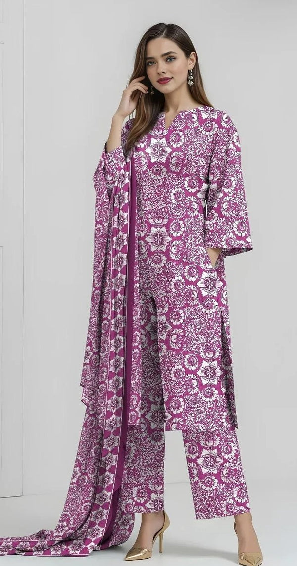 3 Pcs Women's Unstitched Printed Lawn Suit – Pink Grace