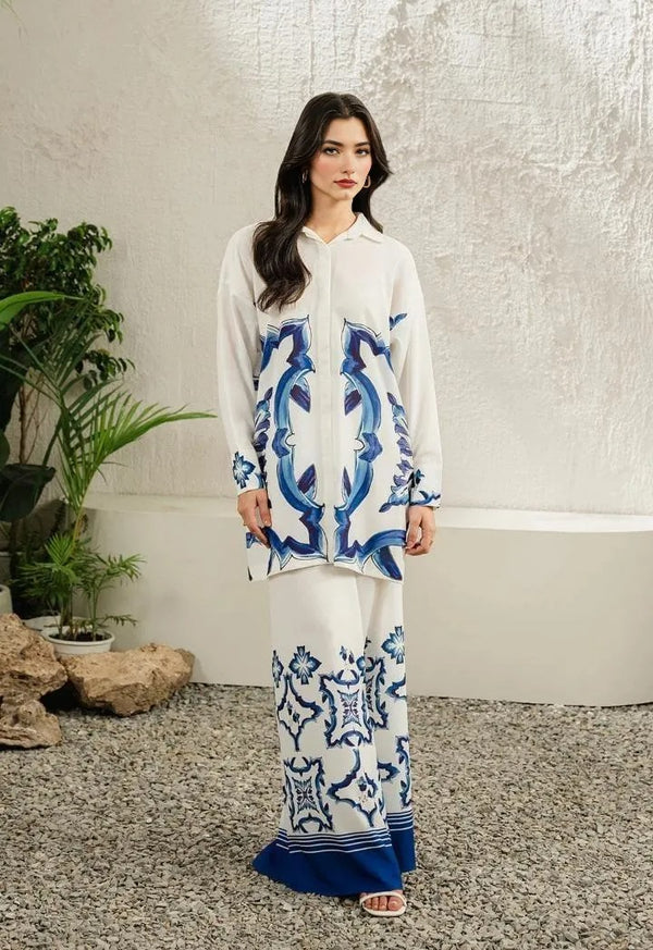 Stylish Women's Stitched Printed Shirt And Trouser Set – 2 Pcs