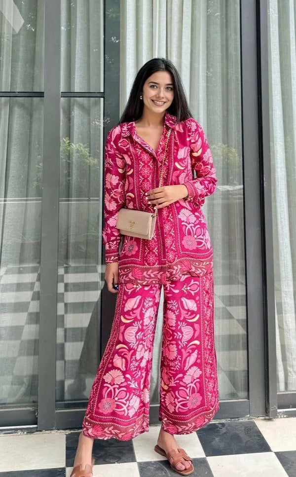 Stylish Women's Stitched Printed Co-Ord Set - 2 Pcs in Pink