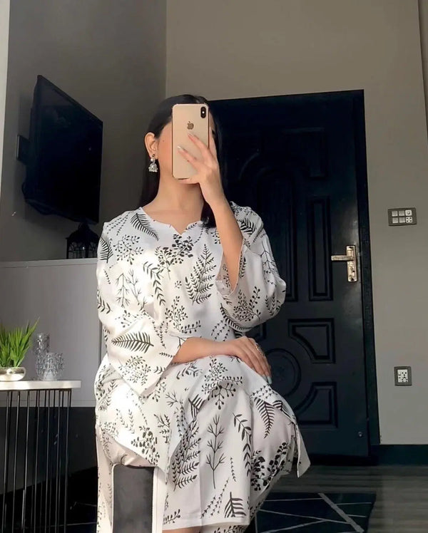 Women’s Arabic Linen Printed Shirt & Trouser 2-Piece Set