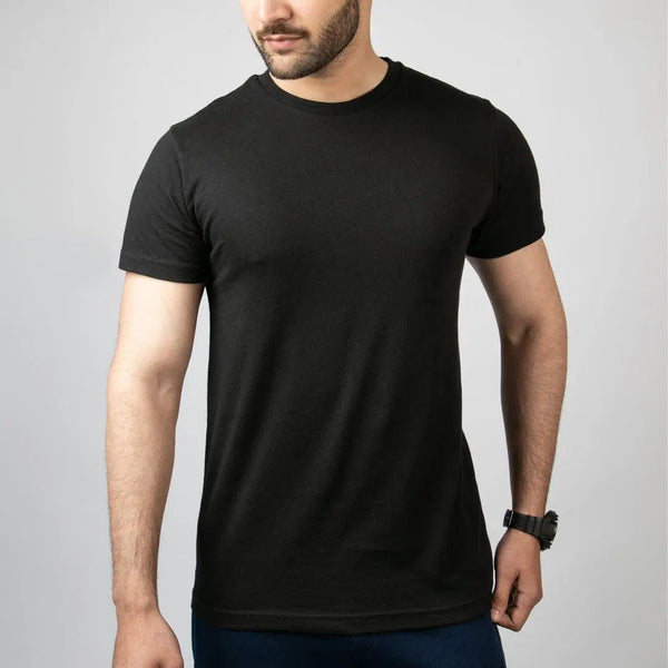 Men's Cotton Jersey Plain T-Shirt – 1 Pc, Round Neck – Black